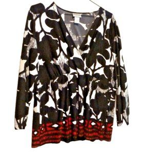 Chico's 3 black white red 3/4 sleeve travel babydoll tunic XL 18 XXL